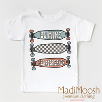 Be Mine Skater Valentine's Day design on a white garment.