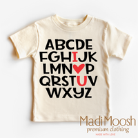 ABC I Love You Valentine's Day, Alphabet Valentine graphic T-shirt by Madi Moosh