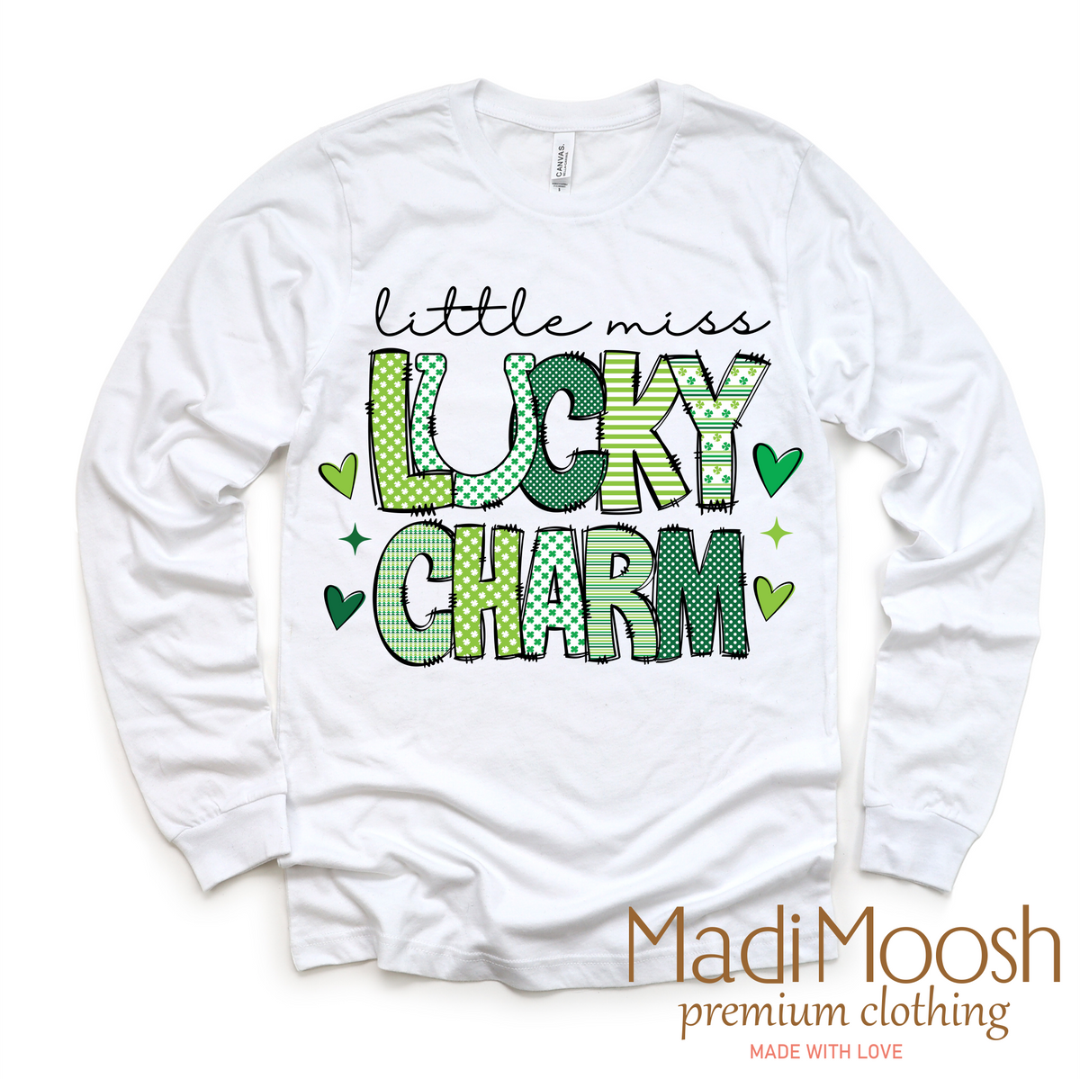 Lucky Charm St. Patrick's Day design on a long sleeve shirt.
