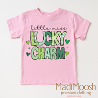Lucky Charm St. Patrick's Day design on a pink garment.
