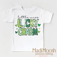 Lucky Charm St. Patrick's Day design on a white garment.