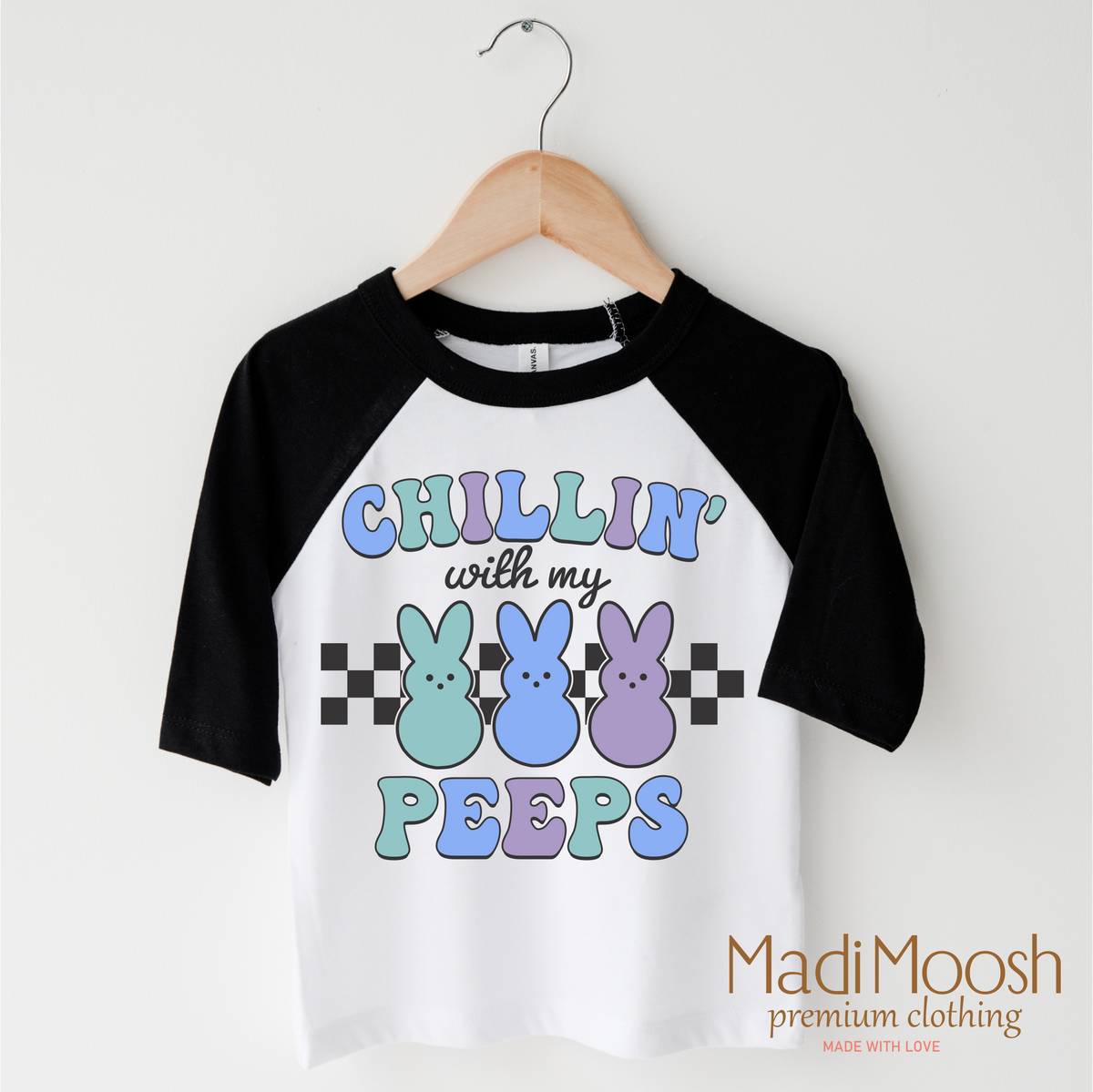 Chillin With My Peeps Easter Bunny design on a black-accented shirt.