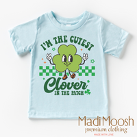 I'm The Cutest Clover In The Patch St. Patrick's Day design on a blue garment.