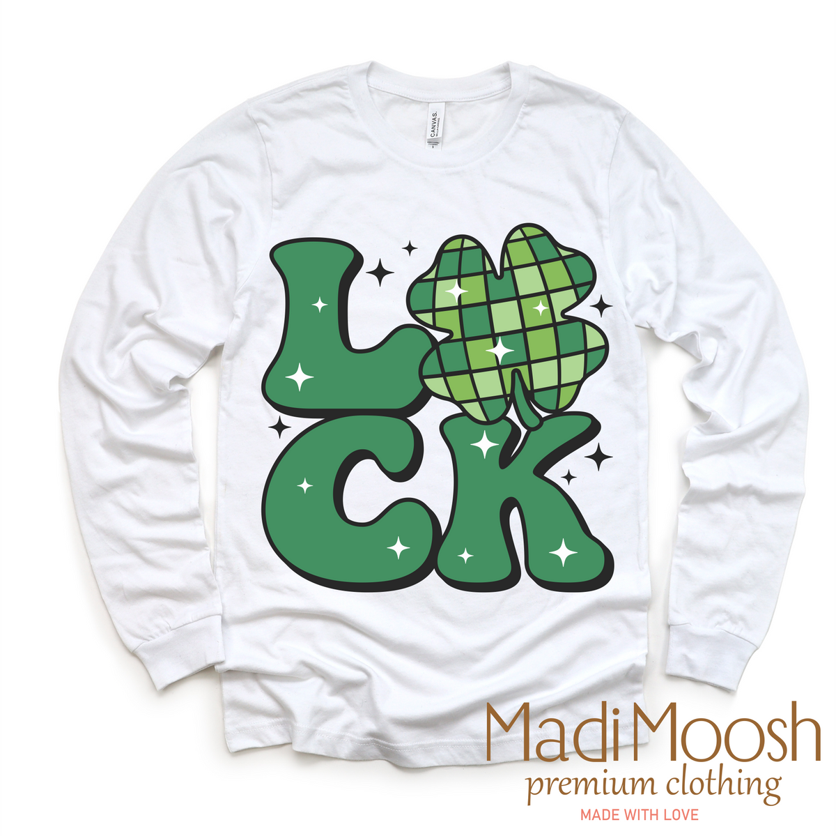 Luck Shamrock Retro St. Patrick's Day design on a long sleeve shirt.