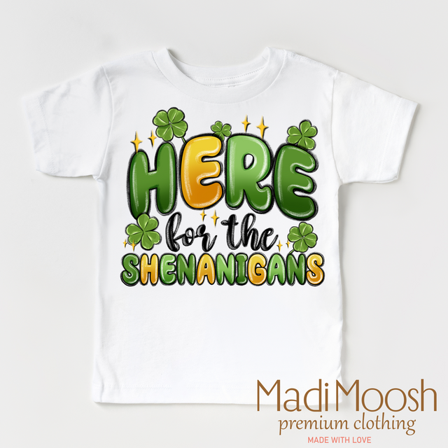 Here For The Shenanigan's St. Patrick's Day Shirt - Kids St. Patrick's Day Tee