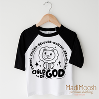 Child Of God design on a black-accented shirt.