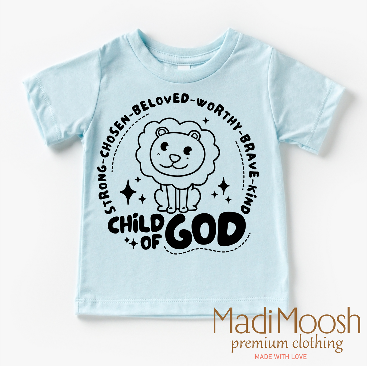 Child Of God design on a blue garment.