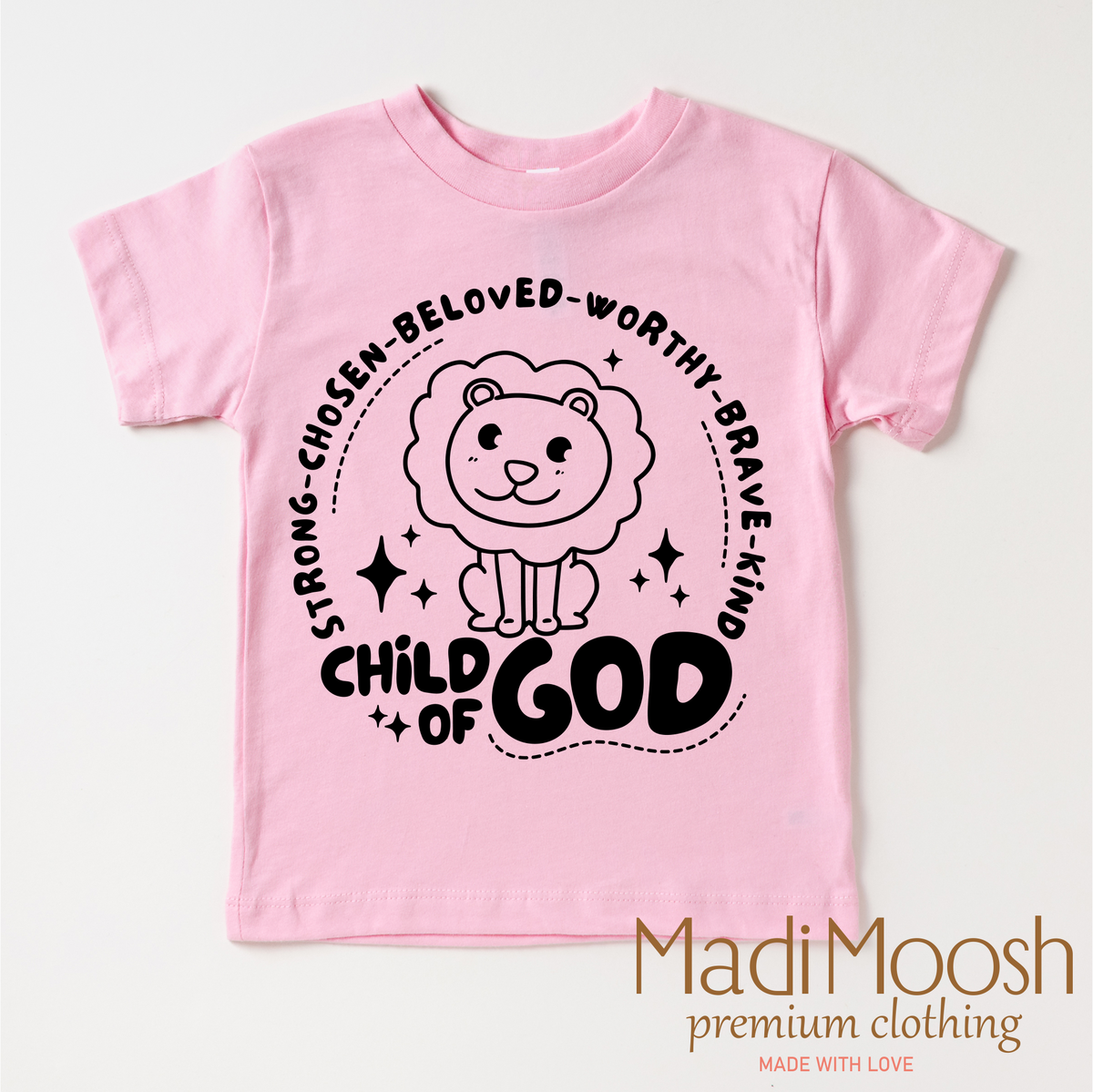 Child Of God design on a pink garment.