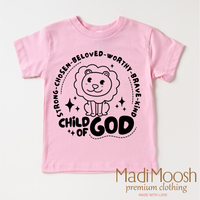 Child Of God design on a pink garment.