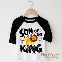 Son Of The King design on a black-accented shirt.