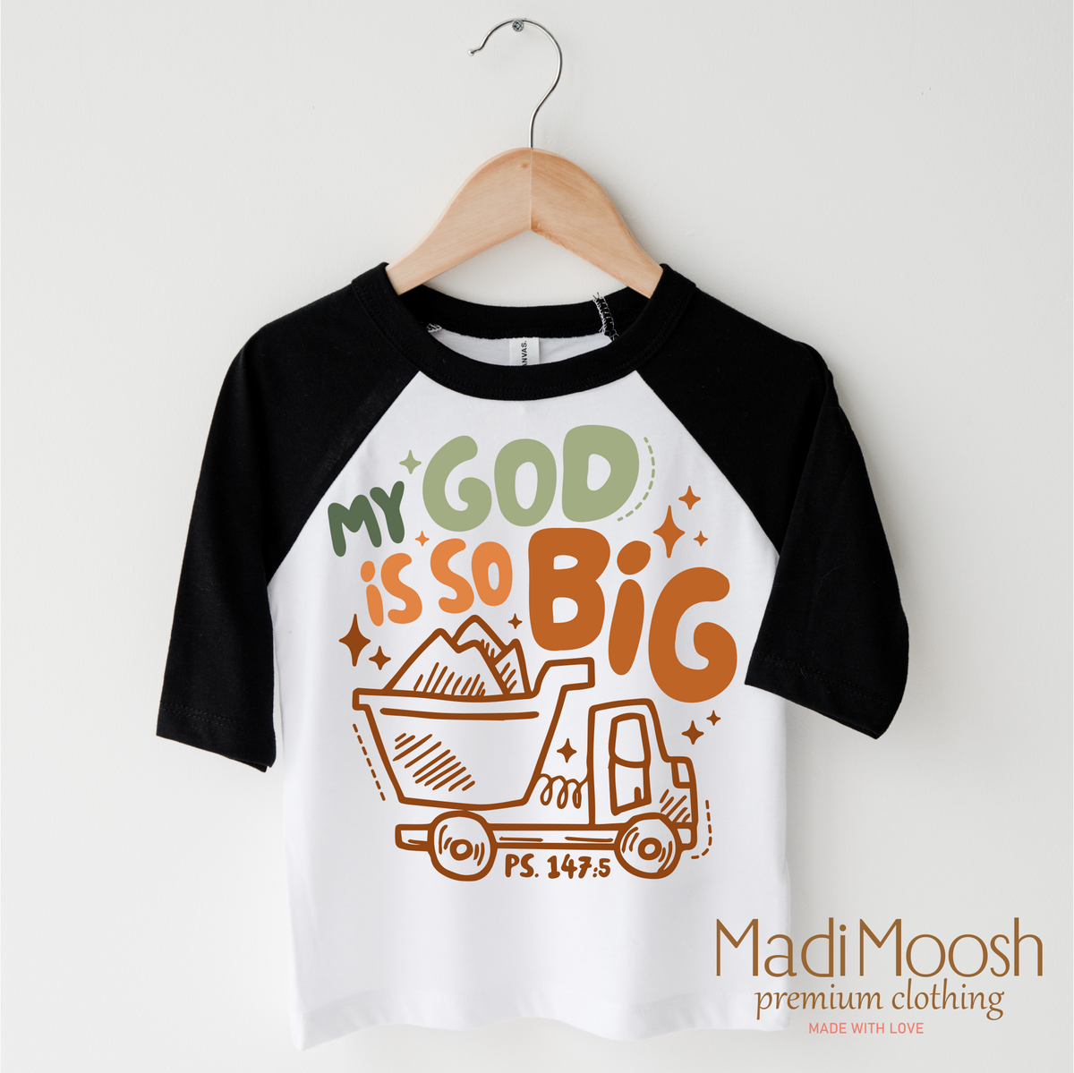 My God Is So Big design on a black-accented shirt.