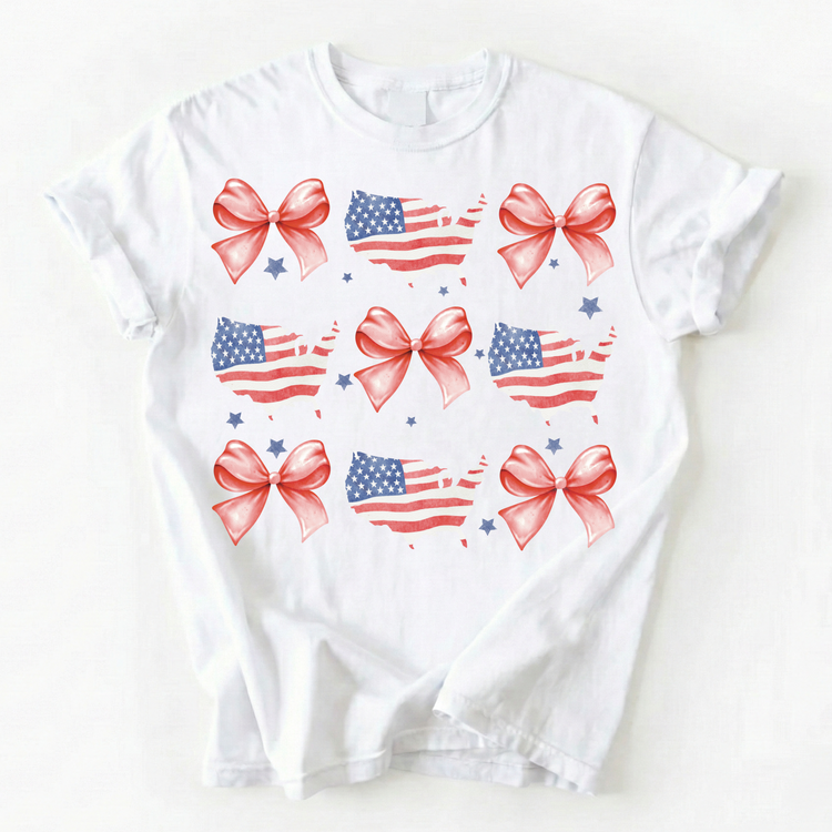 America, Flags, And Bows 4th Of July Unisex T-Shirt - Independence Day Tee Printed On Comfort Colors (Copy)
