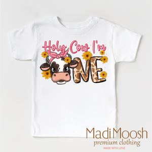 Holy Cow I'm One Birthday Girl Shirt - Cow Birthday Shirt