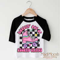 Rollin' Out Of 2nd Grade Last Day Of School design on a black-accented shirt.