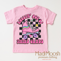 Rollin' Out Of 3rd Grade Last Day Of School design on a pink garment.