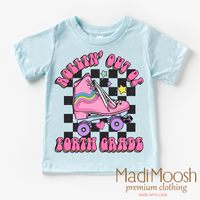 Rollin' Out Of 4th Grade Last Day Of School design on a blue garment.