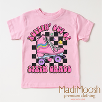 Rollin' Out Of 6th Grade Last Day Of School design on a pink garment.