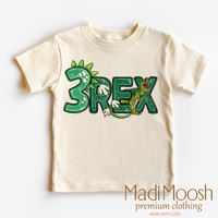 Three Rex Dinosaur Birthday graphic T-shirt by Madi Moosh