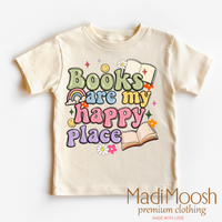 Books Are My Happy Place, Reading graphic T-shirt by Madi Moosh