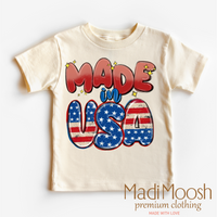 Made In The USA America, July 4th graphic T-shirt by Madi Moosh