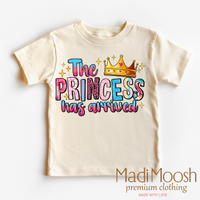 The Birthday Princess Has Arrived, Girls Birthday graphic T-shirt by Madi Moosh
