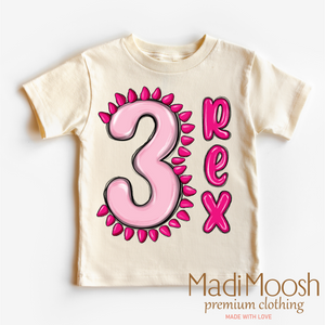 Three Rex Birthday Shirt - Girls Dinosaur Birthday