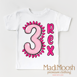 Three Rex Birthday Shirt - Girls Dinosaur Birthday