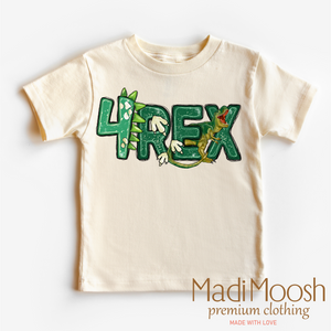 Four Rex Birthday Shirt - Boys Dinosaur Birthday