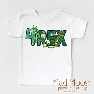 Four Rex Birthday Shirt - Boys Dinosaur Birthday