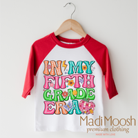 In My 5th Grade Era Back To School design on a red-accented shirt.