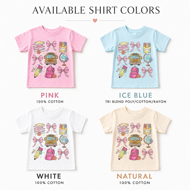 Girls Back to School Shirt, Pink Bow School Supplies Tee, Coquette School Bus Kids Teacher Tee