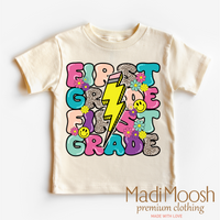 First Grade Lightning Bolt Back To School graphic T-shirt by Madi Moosh