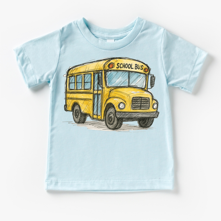 Vintage School Bus Kids T-Shirt – Hand Drawn Back to School Tee – Cute Yellow Bus Graphic Shirt for Boys & Girls