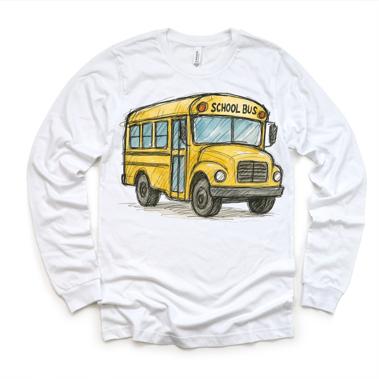 Vintage School Bus Kids T-Shirt – Hand Drawn Back to School Tee – Cute Yellow Bus Graphic Shirt for Boys & Girls