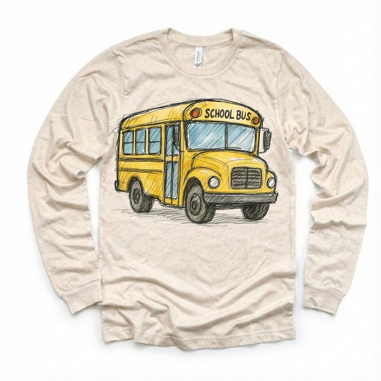 Vintage School Bus Kids T-Shirt – Hand Drawn Back to School Tee – Cute Yellow Bus Graphic Shirt for Boys & Girls