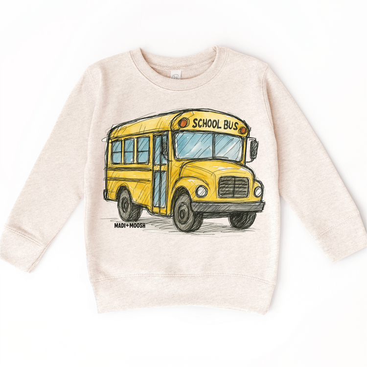 Vintage School Bus Kids T-Shirt – Hand Drawn Back to School Tee – Cute Yellow Bus Graphic Shirt for Boys & Girls