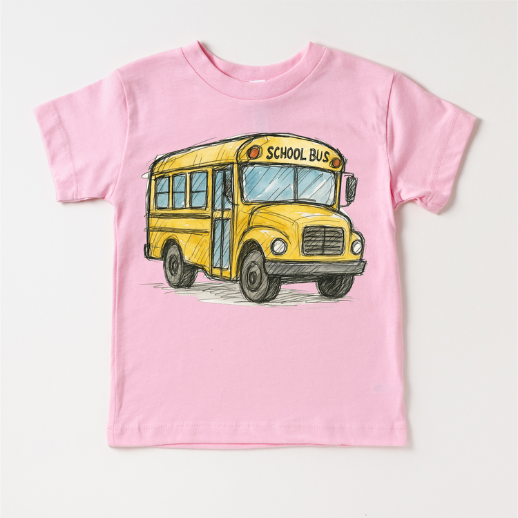Vintage School Bus Kids T-Shirt – Hand Drawn Back to School Tee – Cute Yellow Bus Graphic Shirt for Boys & Girls