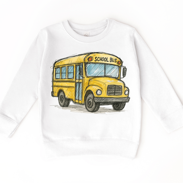 Vintage School Bus Kids T-Shirt – Hand Drawn Back to School Tee – Cute Yellow Bus Graphic Shirt for Boys & Girls