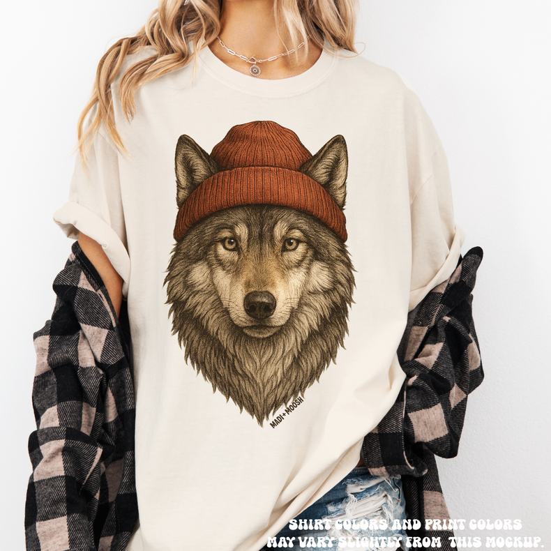 Wolf Wearing A Beanie Shirt - Printed On Comfort Colors