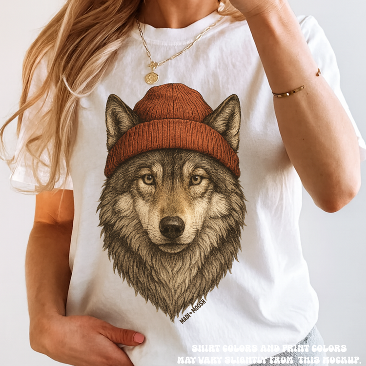 Wolf Wearing A Beanie Shirt - Printed On Comfort Colors