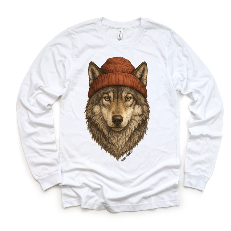 Wolf With Beanie Shirt - Grey Wolf Sweatshirt