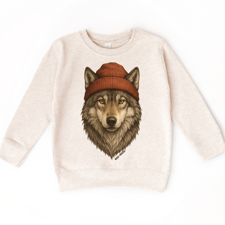 Wolf With Beanie Shirt - Grey Wolf Sweatshirt