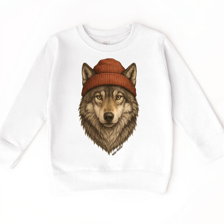Wolf With Beanie Shirt - Grey Wolf Sweatshirt