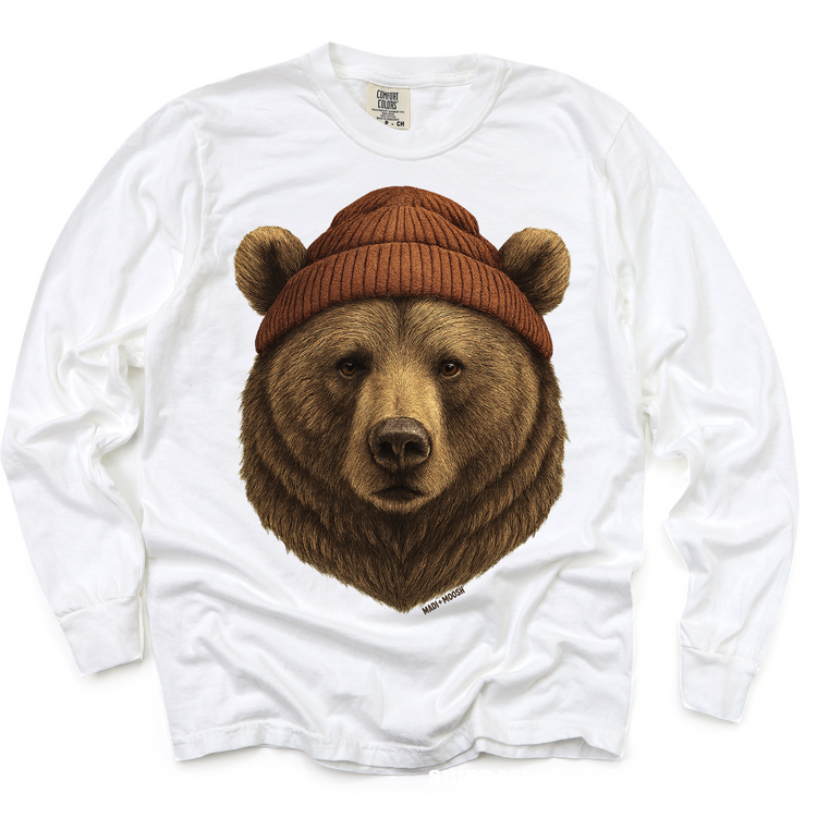 Brown Bear With Beanie Shirt - Printed On Comfort Colors