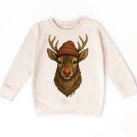 Rudolph Wearing A Beanie Christmas on natural kids sweatshirt