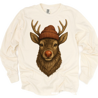 Rudolph Wearing A Beanie Christmas Shirt product design and garment details.