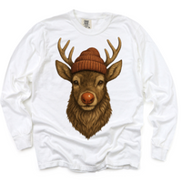 Rudolph Wearing A Beanie Christmas Shirt product design and garment details.