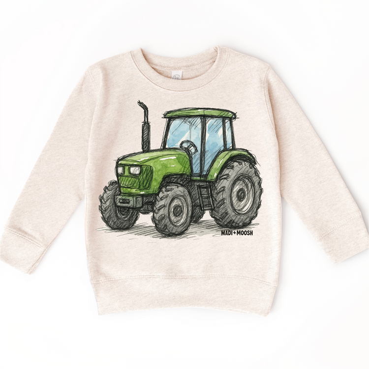 Green Farm Tractor Country T-Shirt - Retro Sketch Art Tee