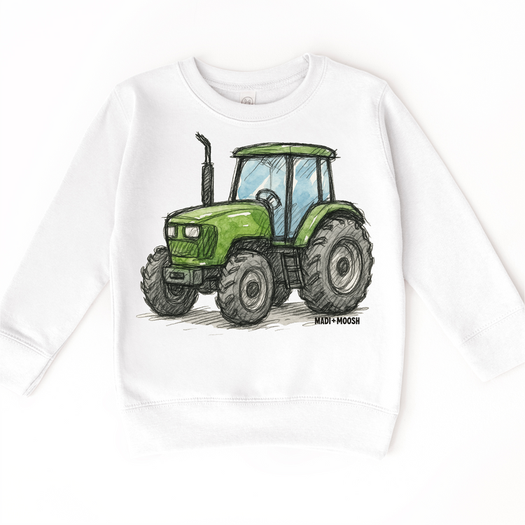 Green Farm Tractor Country T-Shirt - Retro Sketch Art Tee