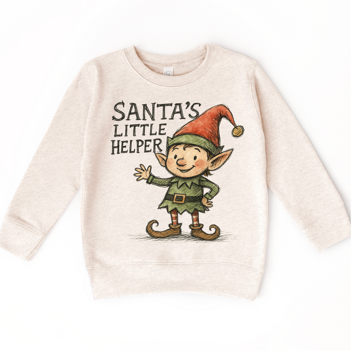 Santa's Little Helper Elf Christmas on natural kids sweatshirt
